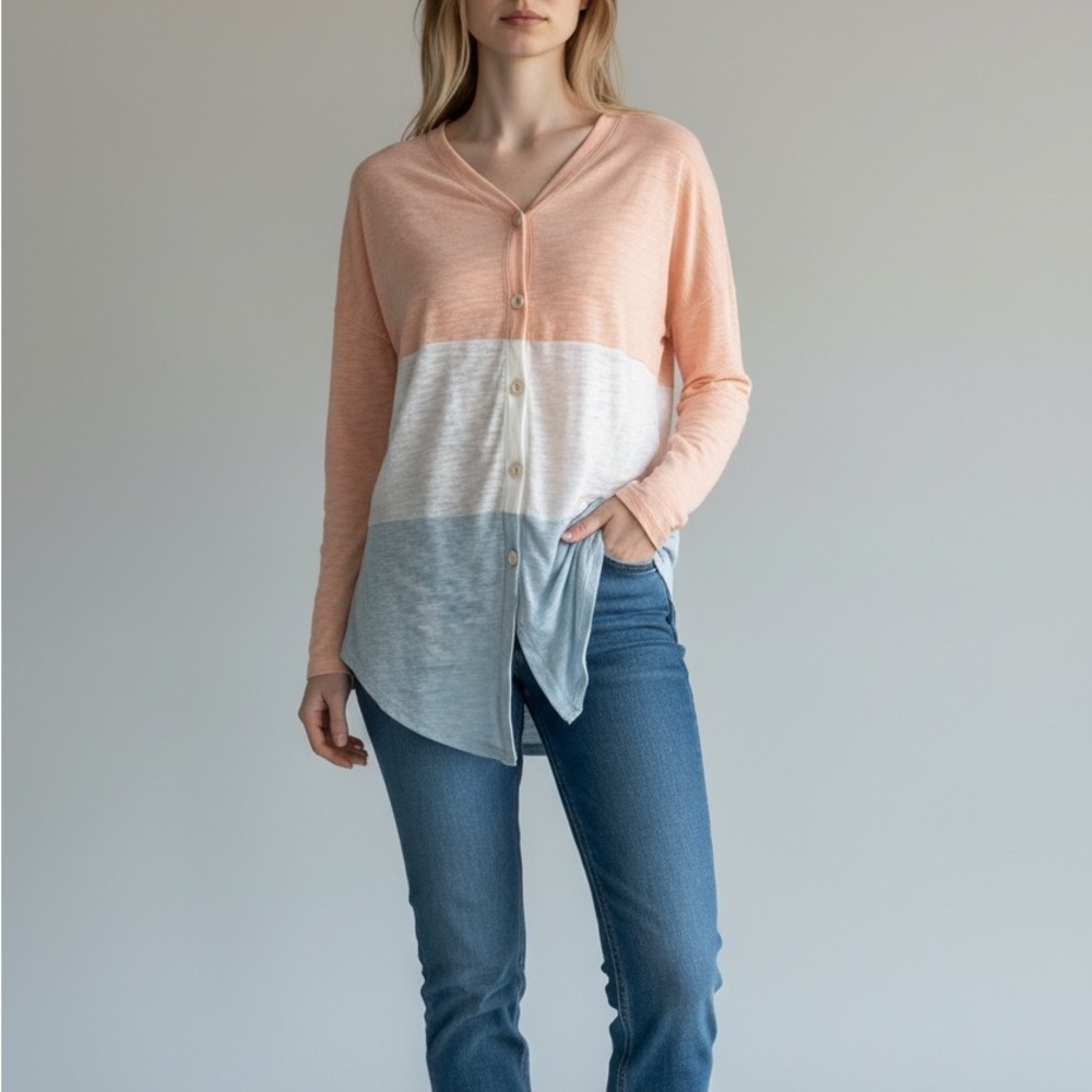 𝅺entro color block button down top size small NWT